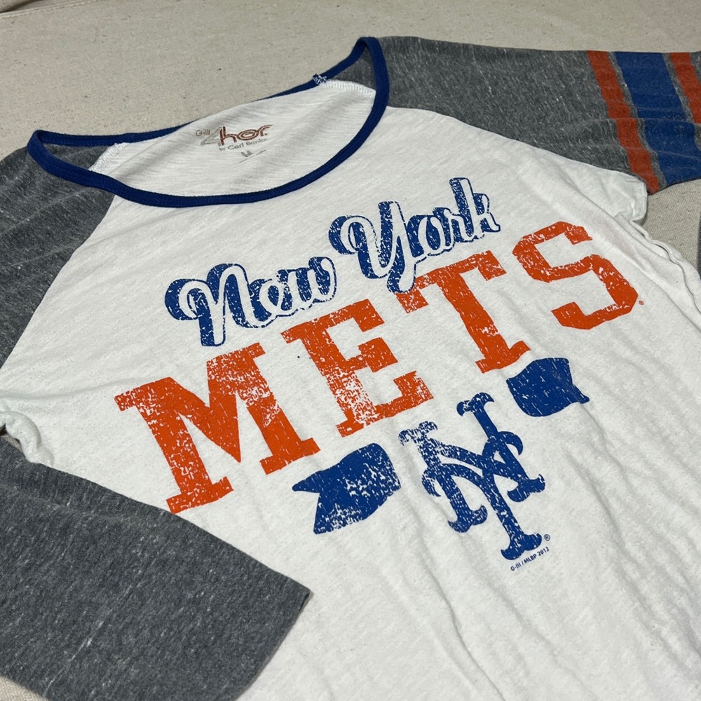 G-III 4Her New‎ York Mets MLB Baseball Raglan T-Shirt Size M
